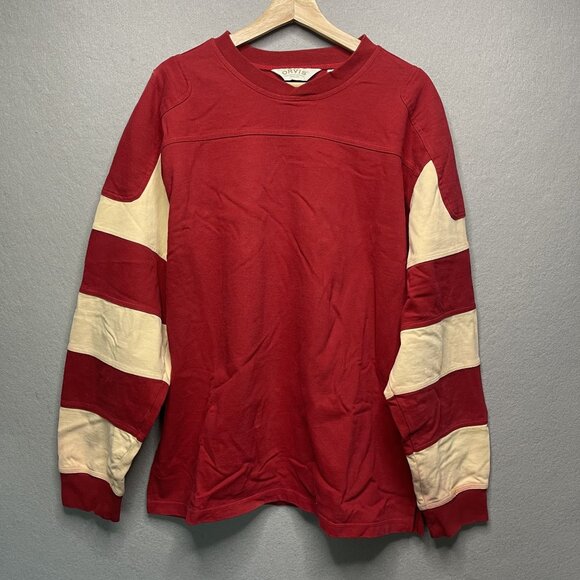 Orvis Crewneck Rugby Striped Heavy Duty Long Sleeve Red Baige XL - Picture 1 of 14